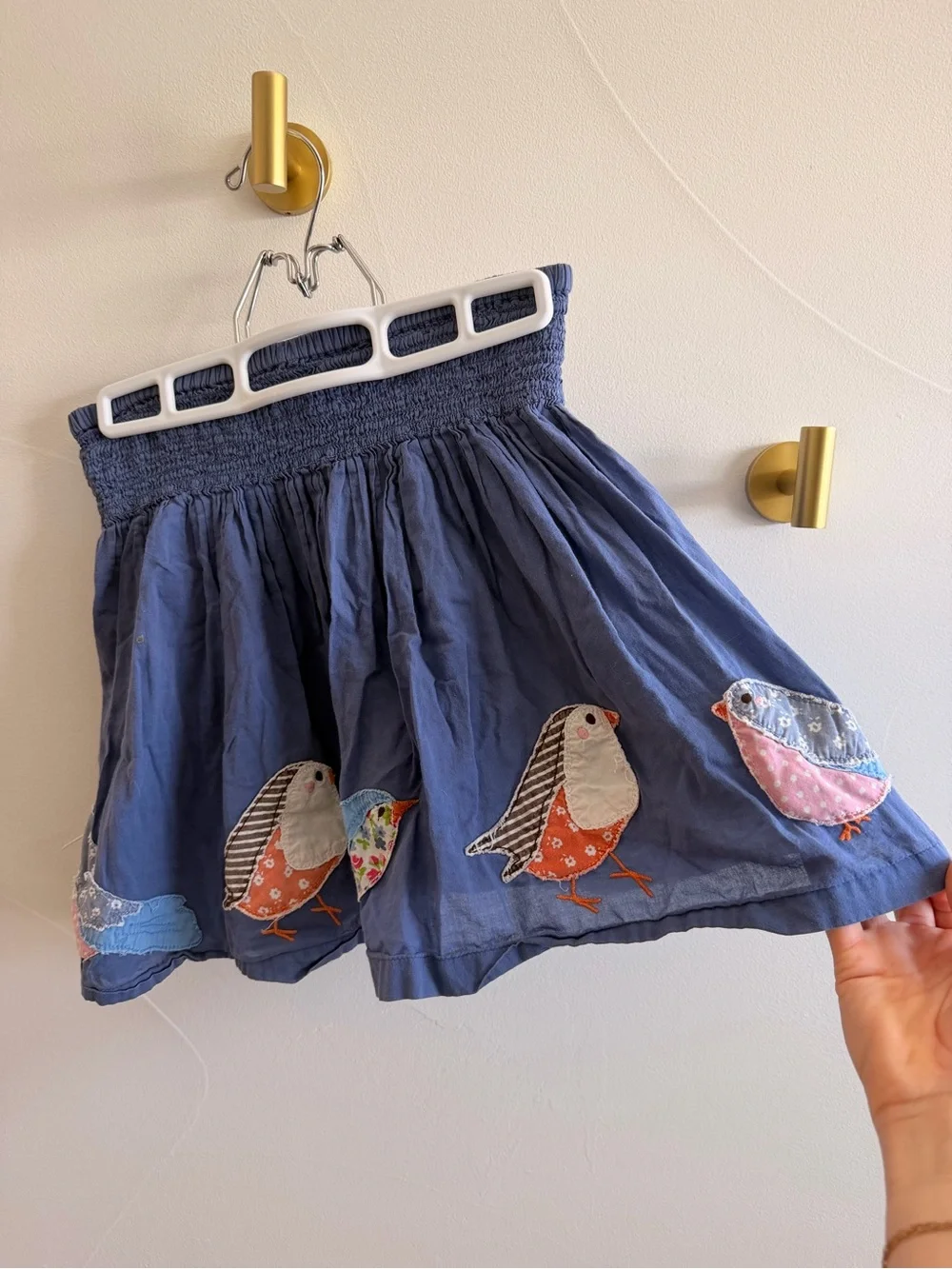 Mini Boden Teal Dog Print & Navy Bird Embroidered Girls Skirts